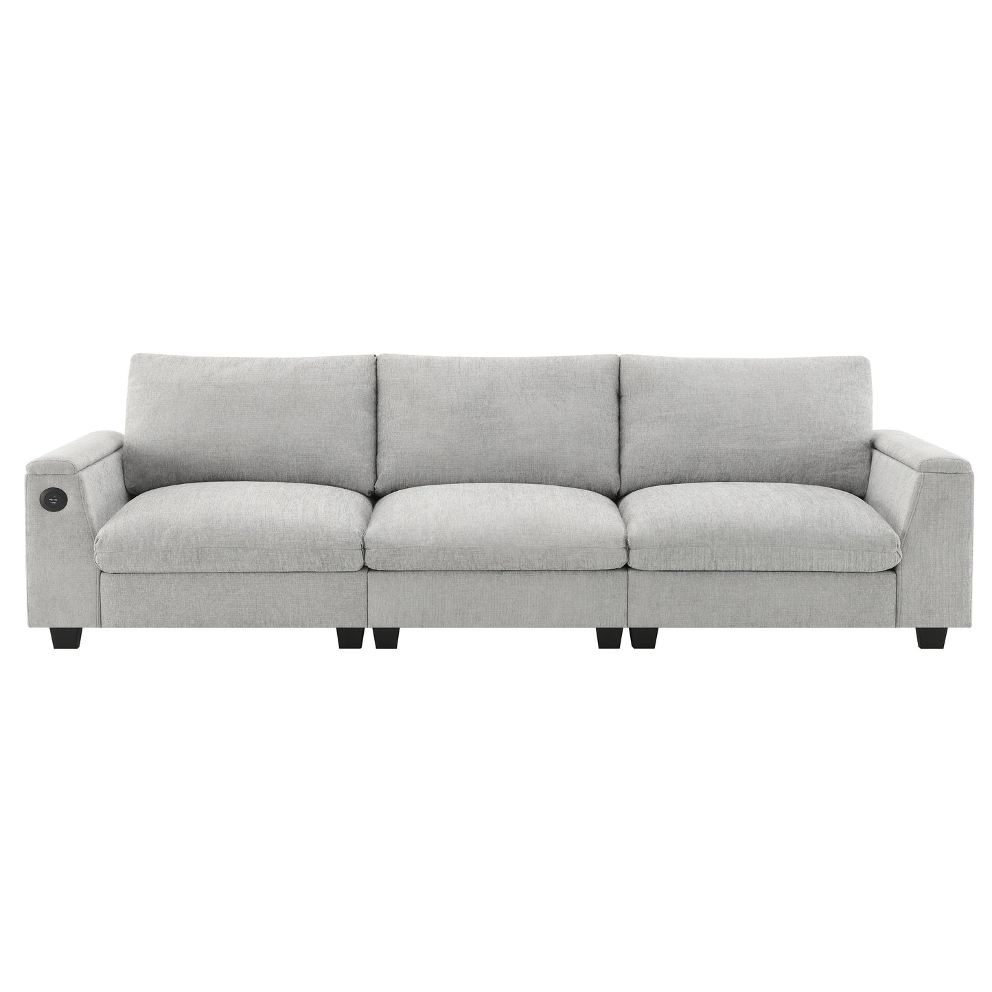 Sectional With Bluetooth Speaker Comfy Cloud Couch Set With Drop Down Table Cup Holders, USB Charger Storage Armrest Wide Seat Sofa - Gray