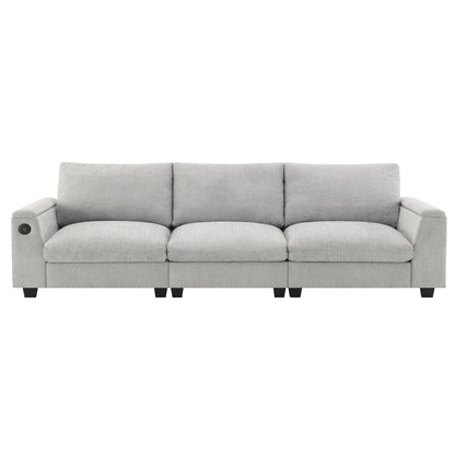 Sectional With Bluetooth Speaker Comfy Cloud Couch Set With Drop Down Table Cup Holders, USB Charger Storage Armrest Wide Seat Sofa - Gray