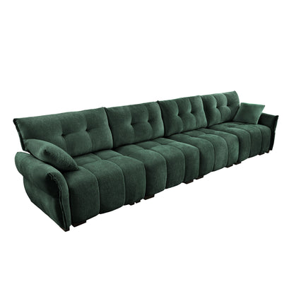 Modern 4 Seater Sofa With Solid Wood Frame, High Resilience Cushions - Premium Green