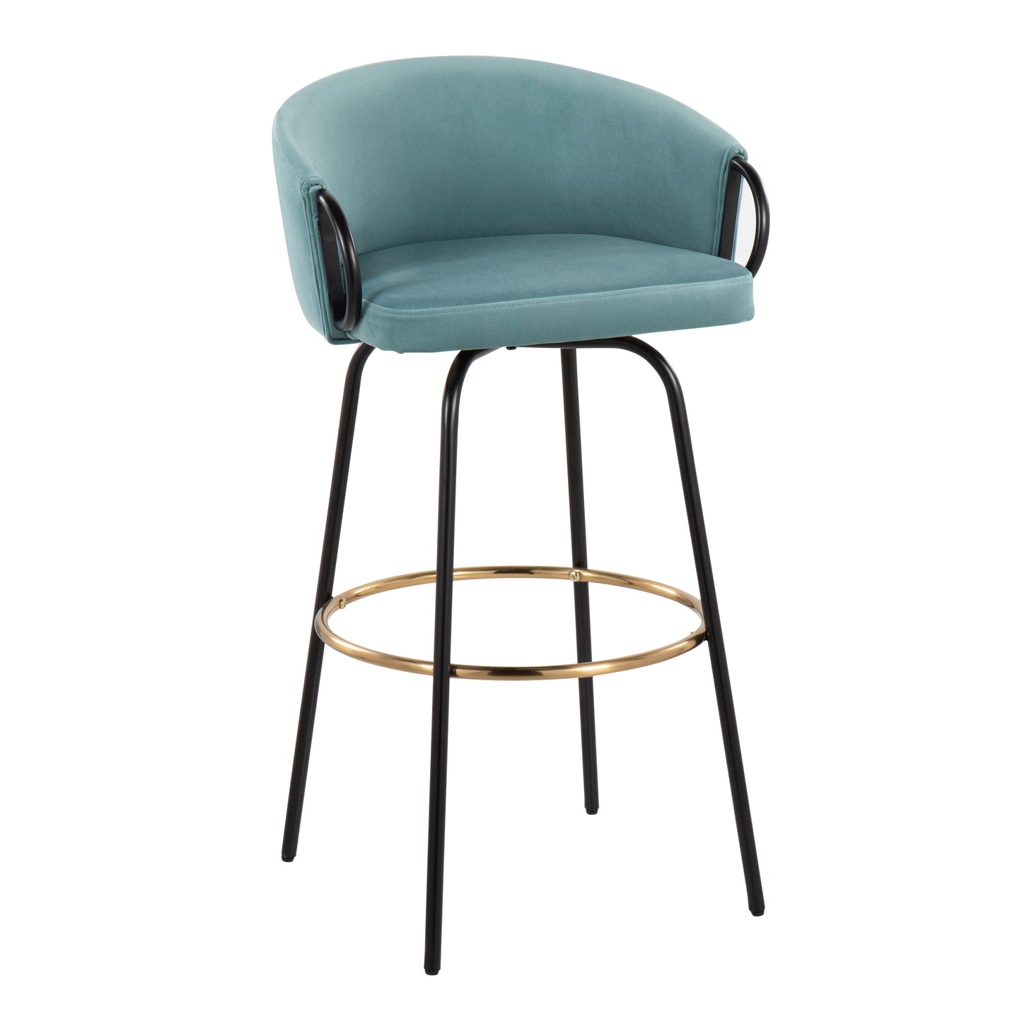 Claire - Contemporary / Glam Barstool With Footrest (Set of 2) - Black / Light Blue