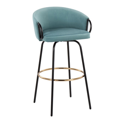 Claire - Contemporary / Glam Barstool With Footrest (Set of 2) - Black / Light Blue