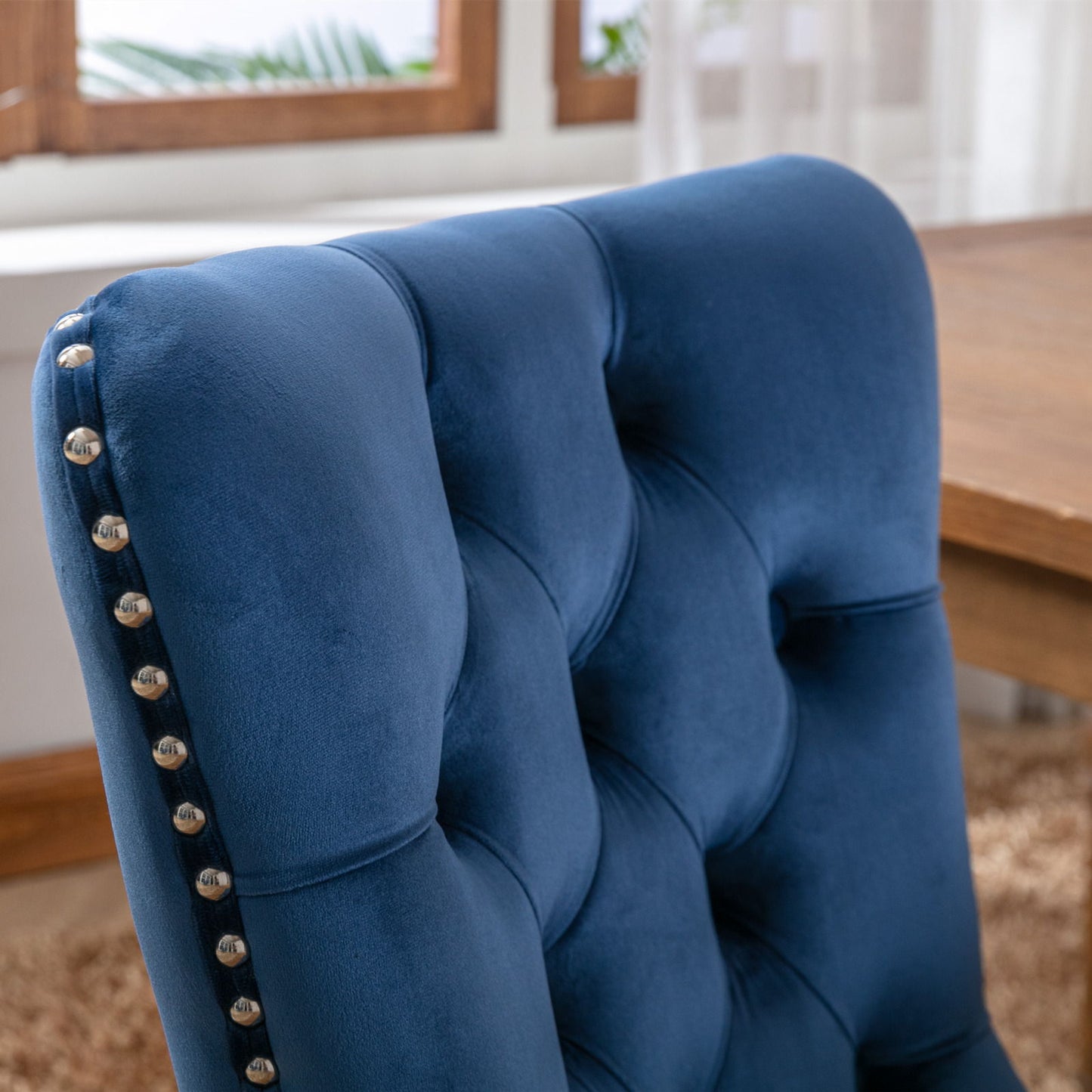 Nikki - Modern, High-End Tufted Solid Wood Contemporary Velvet Upholstered Dining Chair With Wood Legs Nailhead Trim (Set of 2) - Blue