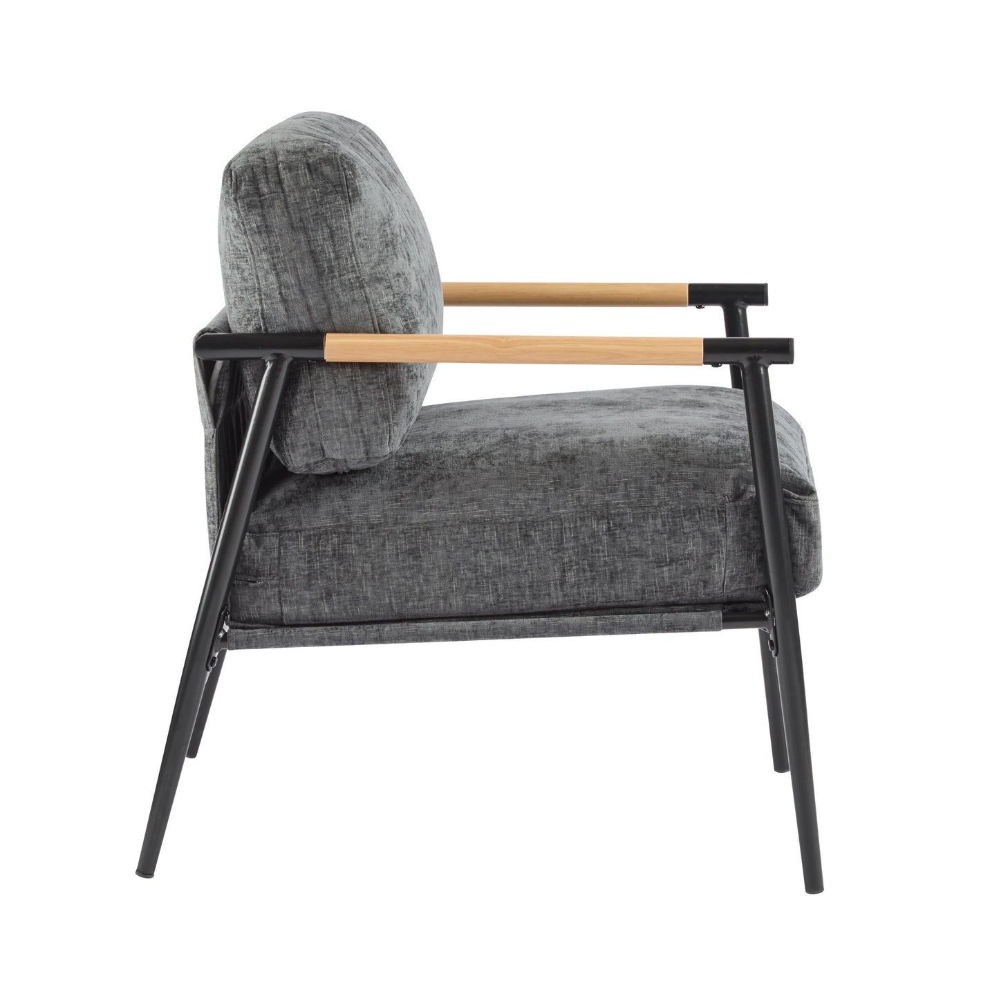 Modern Accent Chair With Plush Cushions, Minimalist Metal Frame, Wooden Armrest - Gray