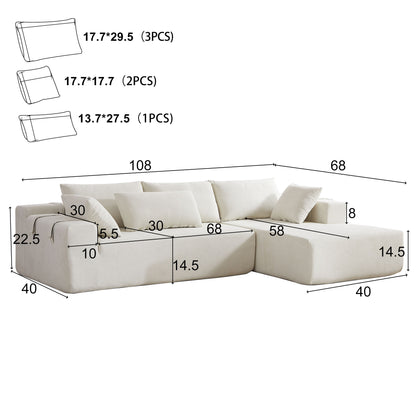 Modern Chenille Upholstered Sectional Sofa Couch Set, Modular L Shaped Sectional Living Room Sofa Set & 6 Pillows, Free Combination - Beige