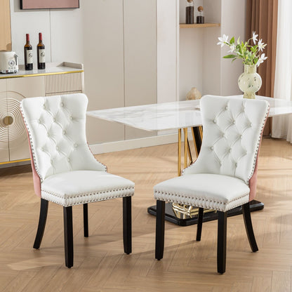 Nikki - Modern, High-End Tufted Solid Wood Contemporary And Velvet Upholstered Dining Chair With Wood Legs Nailhead Trim (Set of 2) - White / Pink