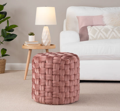 Braided - Round Ottoman - Blush Pink - Velvet