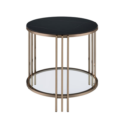 Abisha - Sintered Stone Top & Champagne End Table - Black