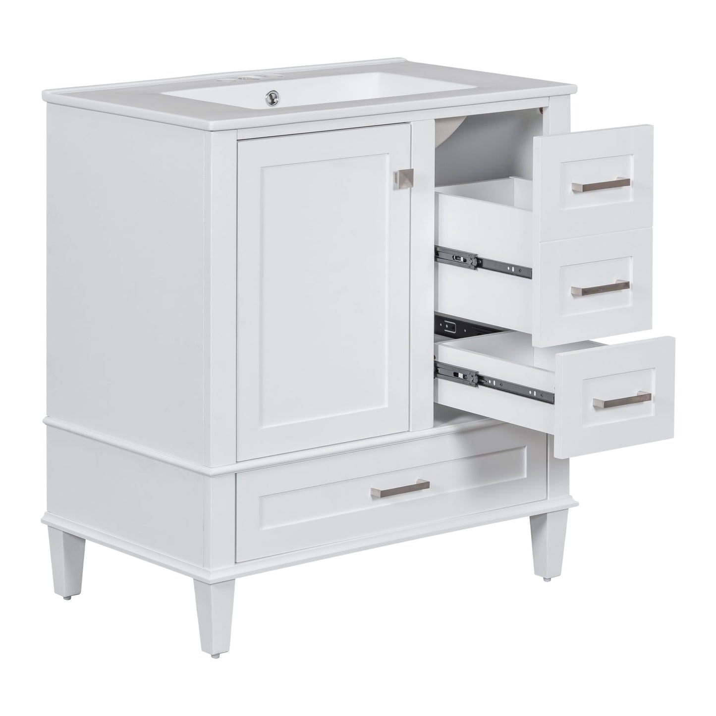 Bathroom Vanity, Modern Bathroom Cabinet With Sink Combo Set, Bathroom Storage Cabinet With A Soft Closing Door And 3 Drawers, Solid Wood Frame - White