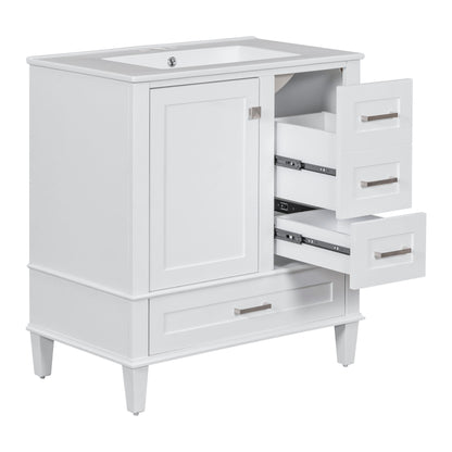 Bathroom Vanity, Modern Bathroom Cabinet With Sink Combo Set, Bathroom Storage Cabinet With A Soft Closing Door And 3 Drawers, Solid Wood Frame - White
