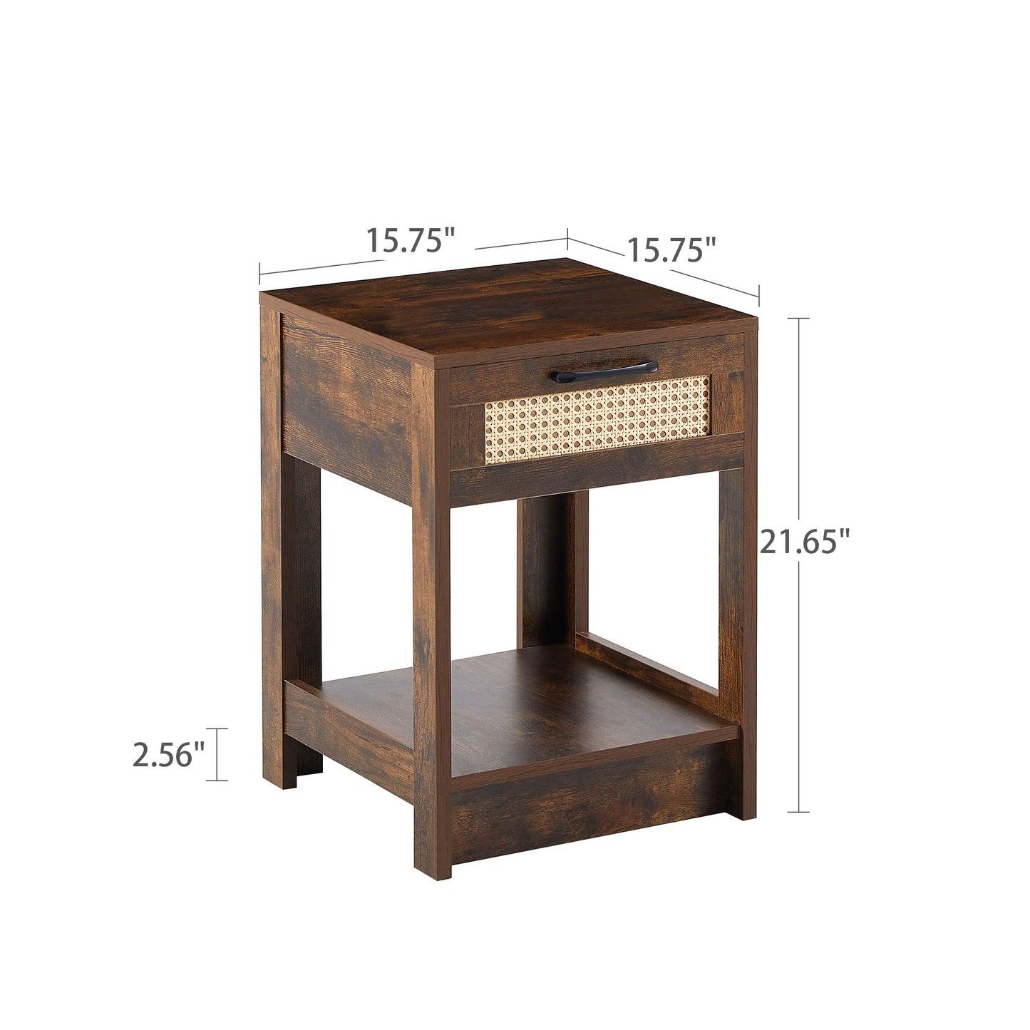 15.75" Rattan End Table With Drawer, Modern Nightstand, Side Table For Living Room, Bedroom - Rustic Brown
