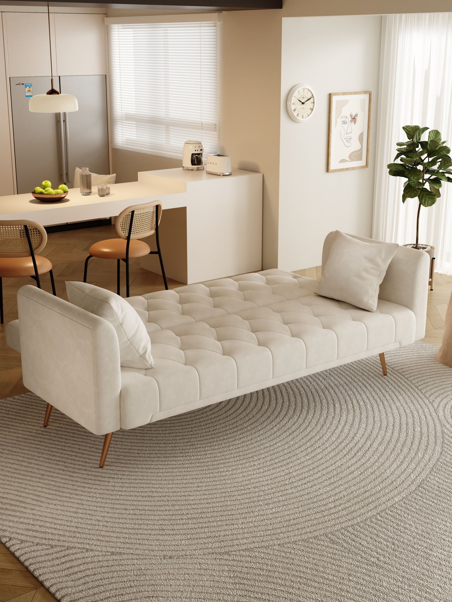 Convertible Double Folding Living Room Sofa Bed - Beige