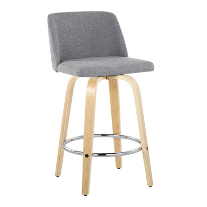 Toriano - Contemporary Fixed Height Counter Stool With Swivel And Round Footrest (Set of 2) - Natural / Gray