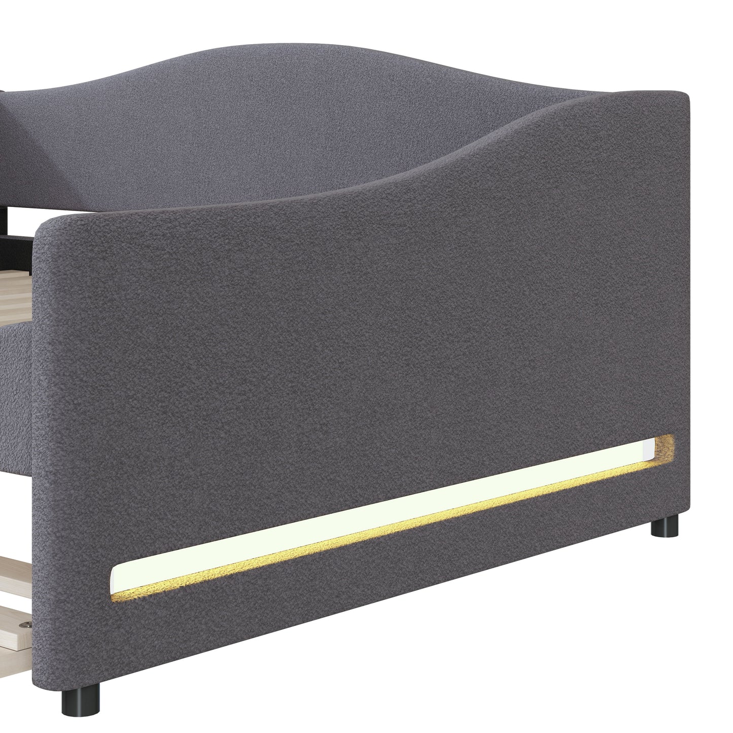 Full Size Upholstered Daybed With Light And Trundle - Gray