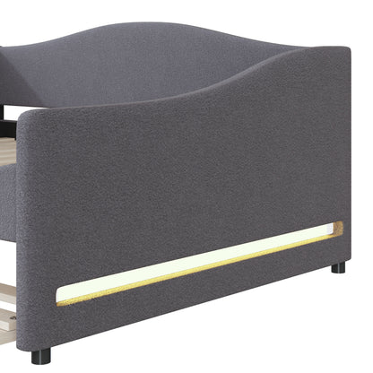 Full Size Upholstered Daybed With Light And Trundle - Gray