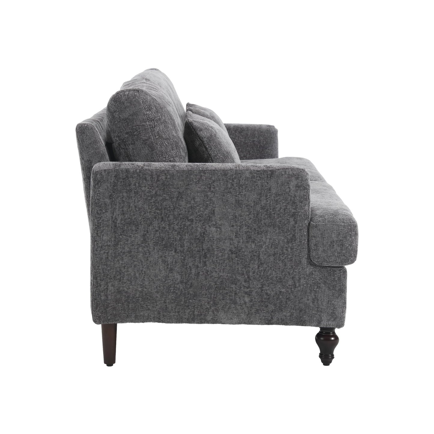 Mid Century Modern Chenille Fabric Loveseat Sofa, 2 Seat Upholstered Couch, Brown Wood Feet - Gray