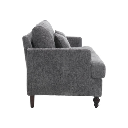 Mid Century Modern Chenille Fabric Loveseat Sofa, 2 Seat Upholstered Couch, Brown Wood Feet - Gray