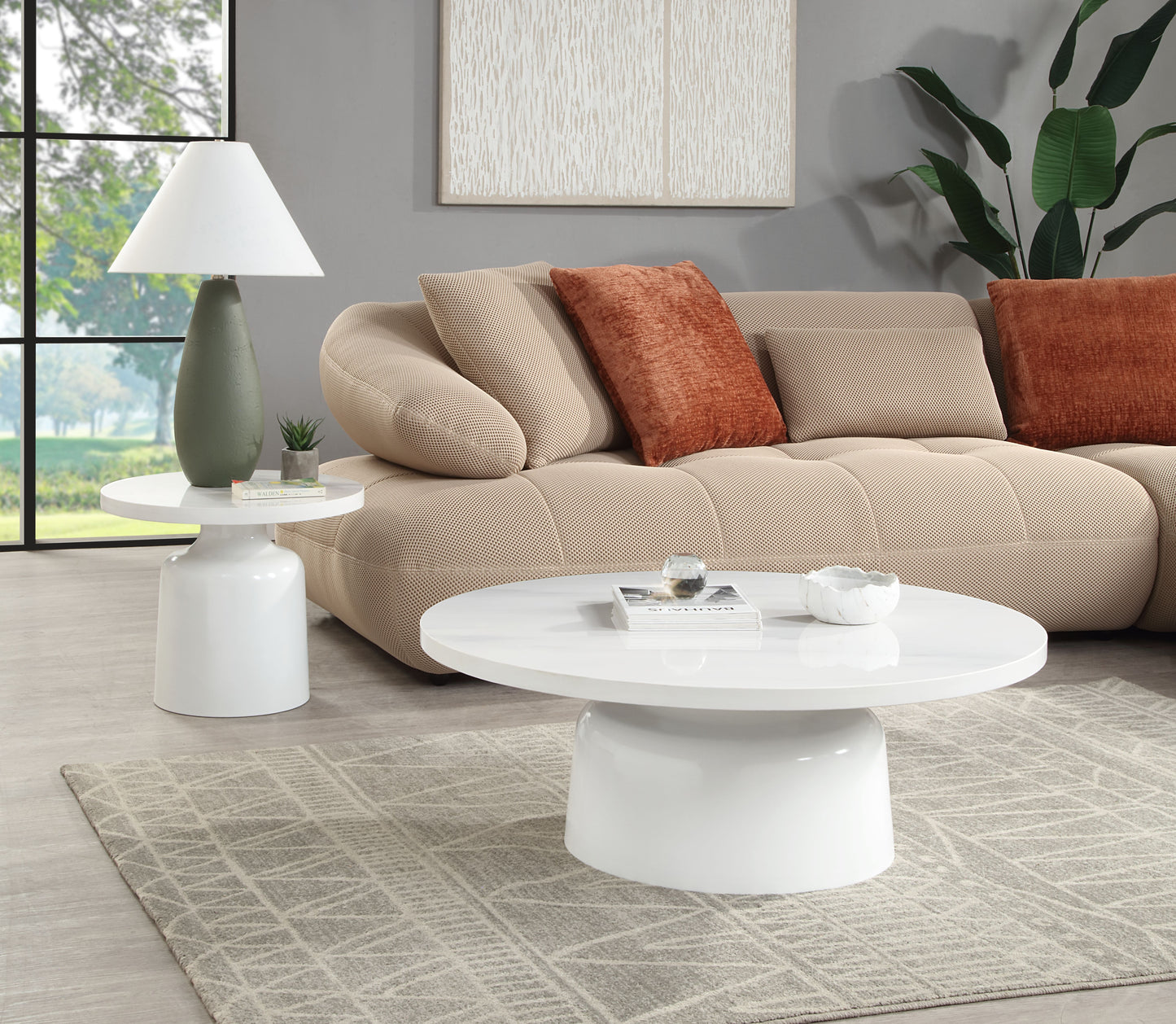 Zaid - Engineering Marble High Gloss End Table - White