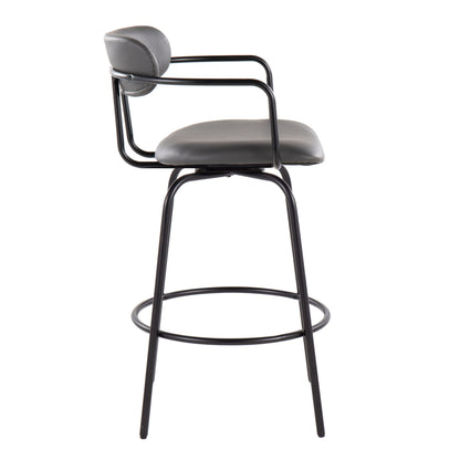 Demi - Contemporary Fixed Height Counter Stool With Swivel With Round Footrest (Set of 2) - Black / Gray