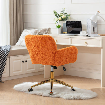 Office Chair, Artificial Rabbit Hair Home Office Chair With Golden Metal Base, Adjustable Desk Chair Swivel Office Chair, Vanity Chair - Orange