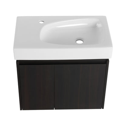 Modern 24" Bathroom Vanity With Ceramic Basin, Wall Mounted Sink Combo Cabinet - Black