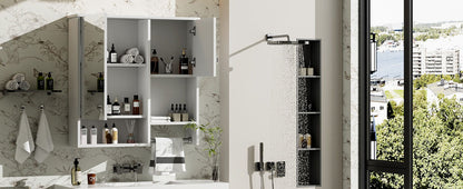 Modern Wall Mounted Bathroom Medicine Cabinet, Bathroom Wall Storage Cabinet With Mirror, Over The Toilet Space Saver Cabinet With Towels Bar - White