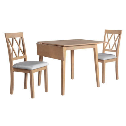 3 Piece Kitchen Dining Set With Drop Leaf Dining Table And 2 Dining Upholstered Chairs, Dining Room Set For Small Places - Natural