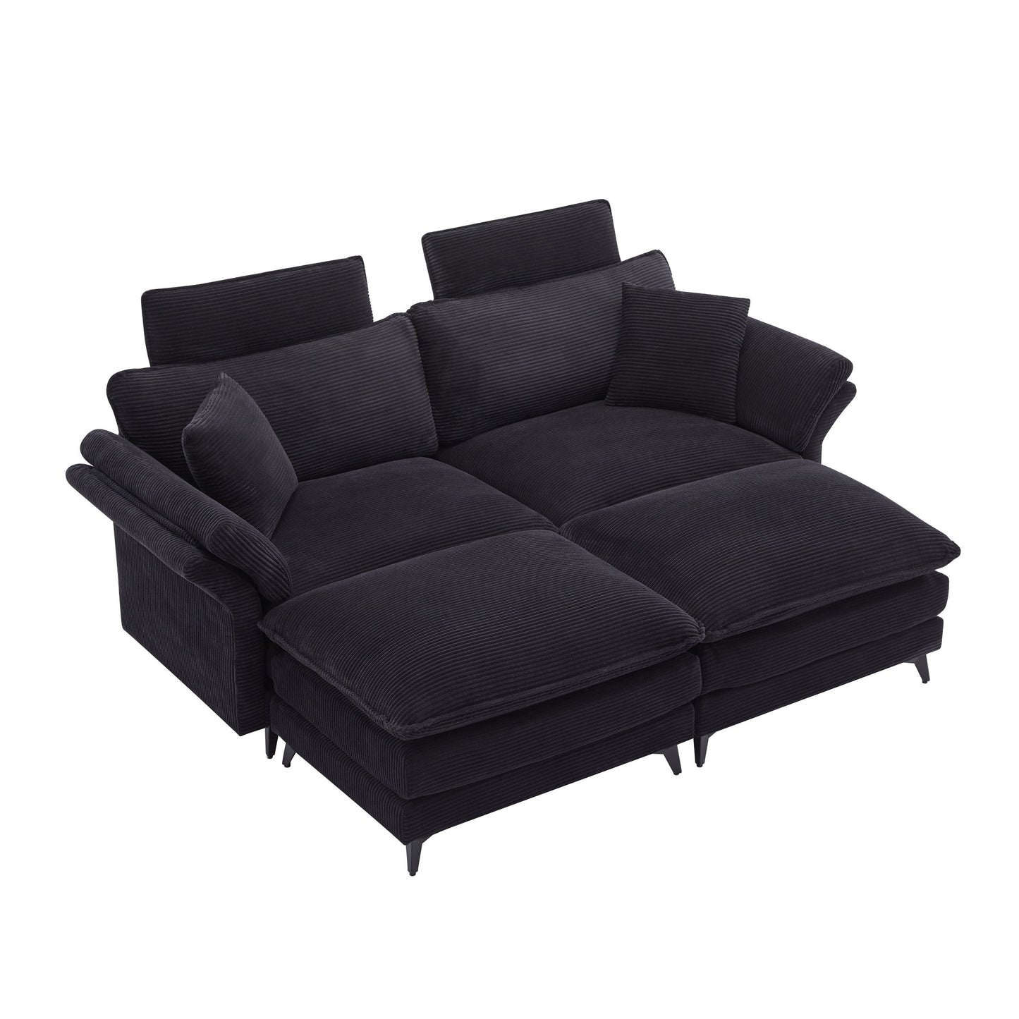 Modern Corduroy, Deep Seat Sectional Sofa With Ottomans, Comfortable Cloud Sofa - Black