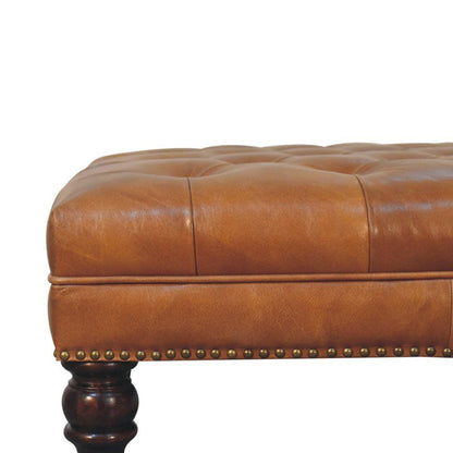 Buffalo - Studded Leather Ottoman With Castor Legs - Tan