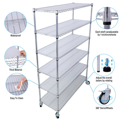 6 Tier 6000Lbs Capacity Nsf Metal Shelf Wire Shelving Unit, Heavy Duty Adjustable Storage Rack With Wheels & Shelf Liners For Commercial Grade Utility Steel Storage Rack - Chrome