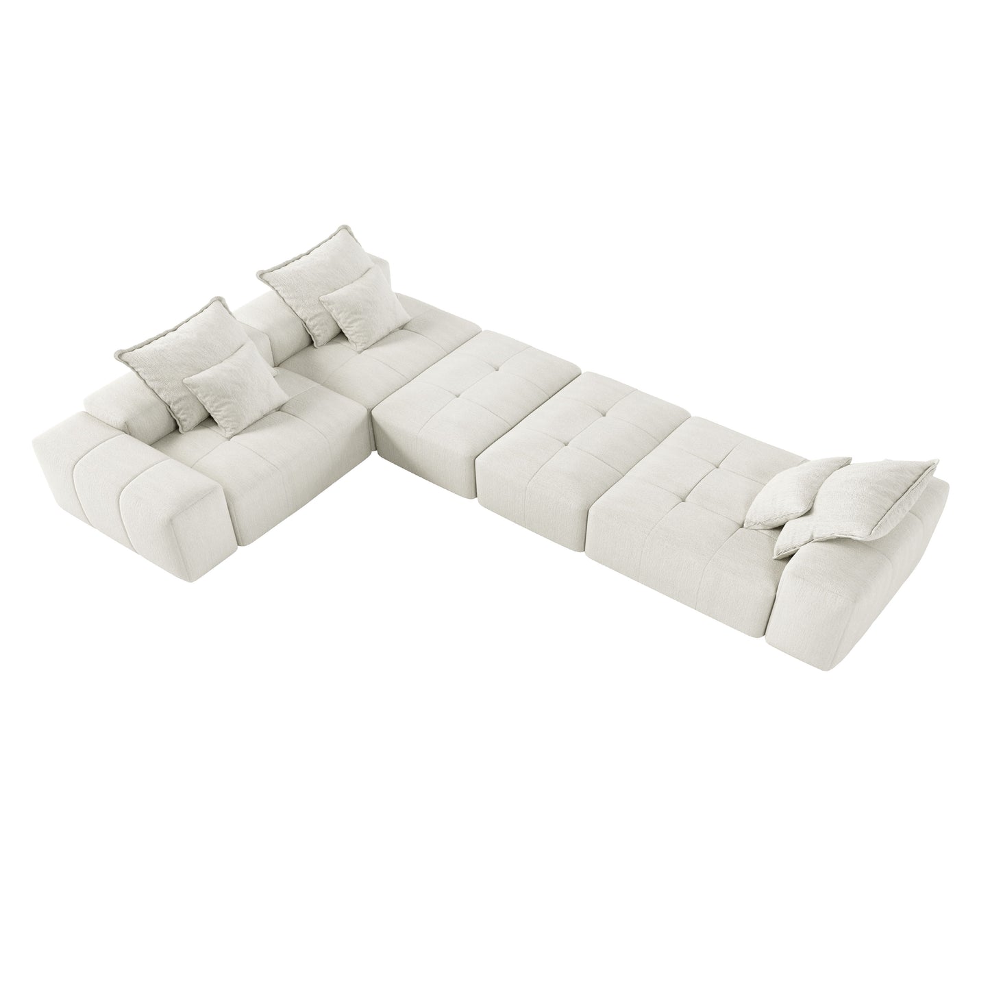 Modern Oversized Modular Sectional Sofa, Sparkling Chenille Fabric Soft Cushion Sofa With 6 Pillows, 6 Pieces Diy Combination Tufted Sofa, No Assembly Required - Beige