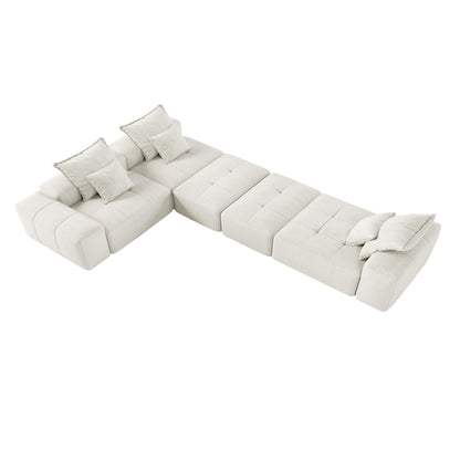 Modern Oversized Modular Sectional Sofa, Sparkling Chenille Fabric Soft Cushion Sofa With 6 Pillows, 6 Pieces Diy Combination Tufted Sofa, No Assembly Required - Beige