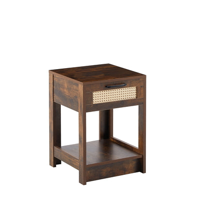 15.75" Rattan End Table With Drawer, Modern Nightstand, Side Table For Living Room, Bedroom - Rustic Brown