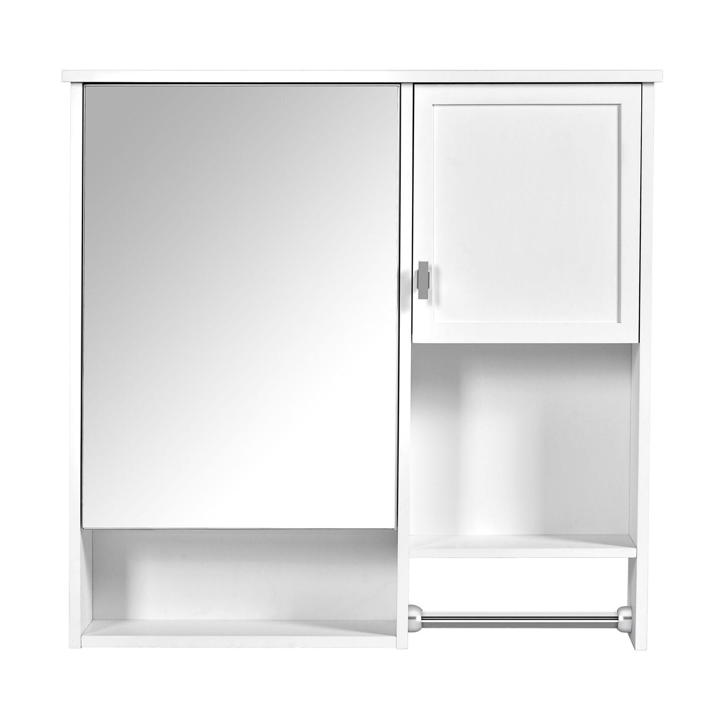 Modern Wall Mounted Bathroom Medicine Cabinet, Bathroom Wall Storage Cabinet With Mirror, Over The Toilet Space Saver Cabinet With Towels Bar - White