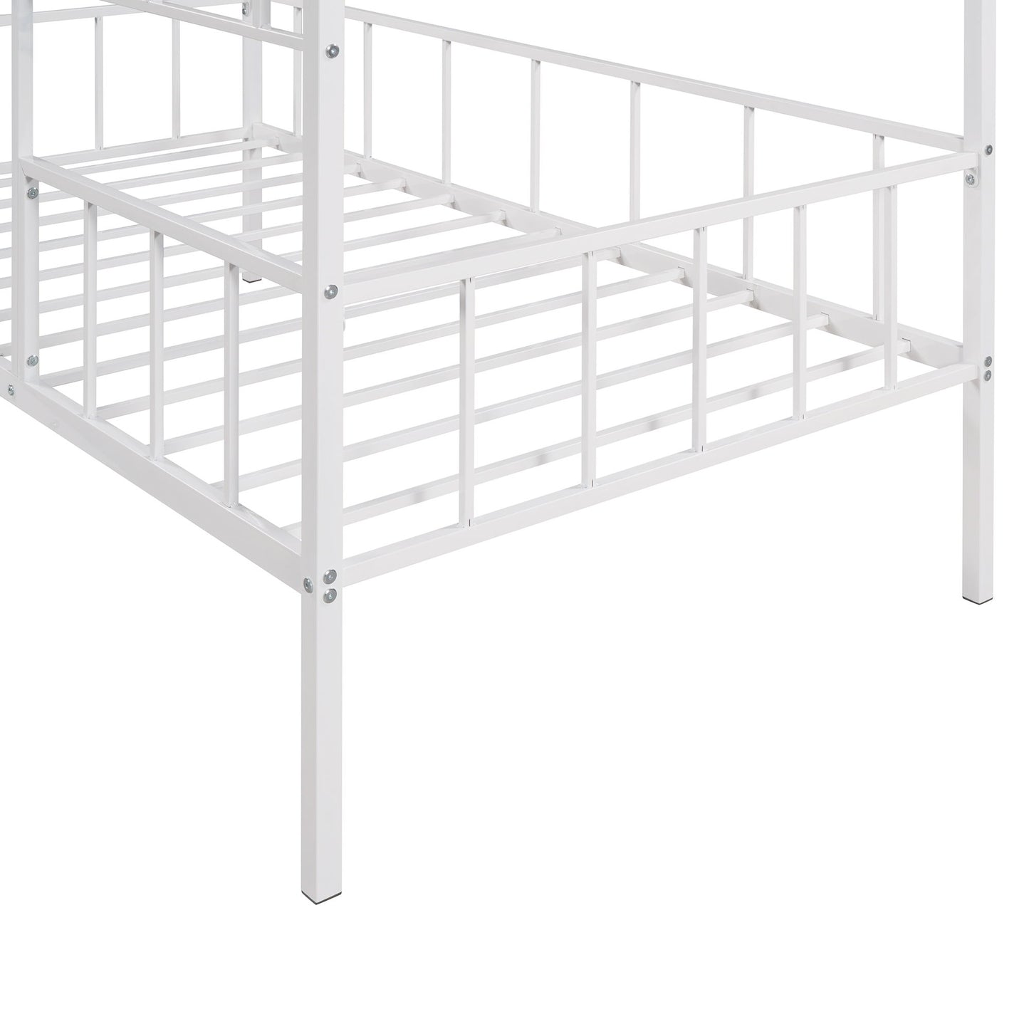 House Bed Frame Twin Size With Slatted Support No Box Spring Needed - White