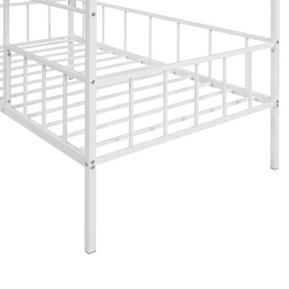 House Bed Frame Twin Size With Slatted Support No Box Spring Needed - White