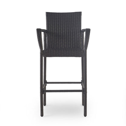 Outdoor Wicker Barstools Faux Rattan Iron Frame (Set of 2) - Gray