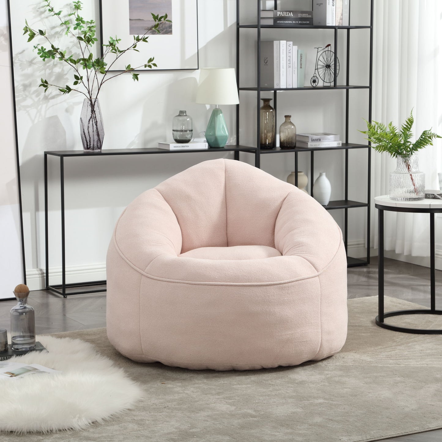 Bedding Bean Bag Sofa Chair High Pressure Foam Bean Bag Chair Adult Material With Padded Foam Padding Compressed Bean Bag With Footrest - Pink
