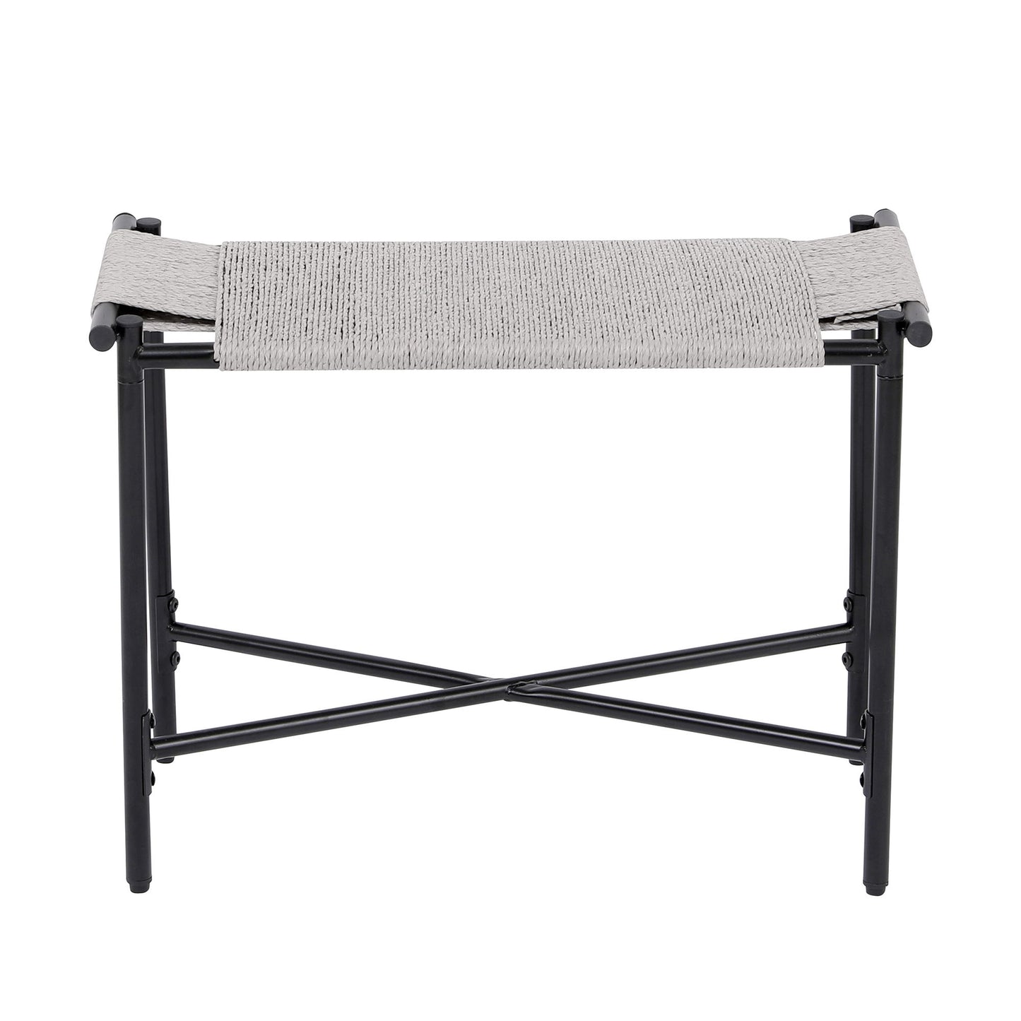 Boho Hand Woven Entryway Ottoman Vanity Chair Footrest Stool For Living Room Sofas - Gray
