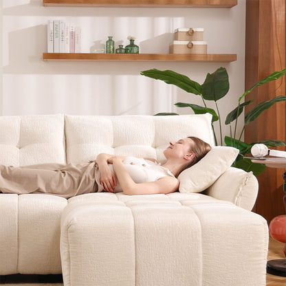 Cozy Plush 2 Seater Sofa Set With Ottomans And Throw Pillows - White