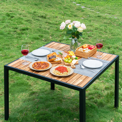 All Weather 5 Piece Patio Dining Table Sets With Acacia Wood Top And Umbrella Hole, Rattan Outdoor - Light Gray