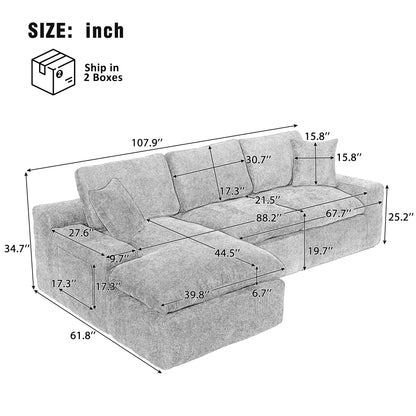 Cloud Sectional Sofa Upholstered Sofa Couch With Double-Layer Cushion And Side Pockets, Free Combined Sectional Sofa Full Compressed Sofa For Living Room - Gray