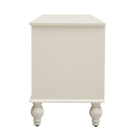Modern TV Stand For TVs Up To 75", Entertainment Center Media Console With Fluted Glass Doors, 5 Solid Wood Legs For Living Room - Antique White