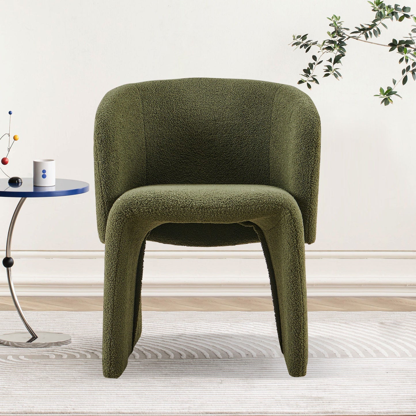 Modern Accent Chair Green Single Sofa Chair, Upholstered Side Chair Teddy Comfy Chair For Dining Room / Bedroom / Living Room / Reception 1 Piece - Green