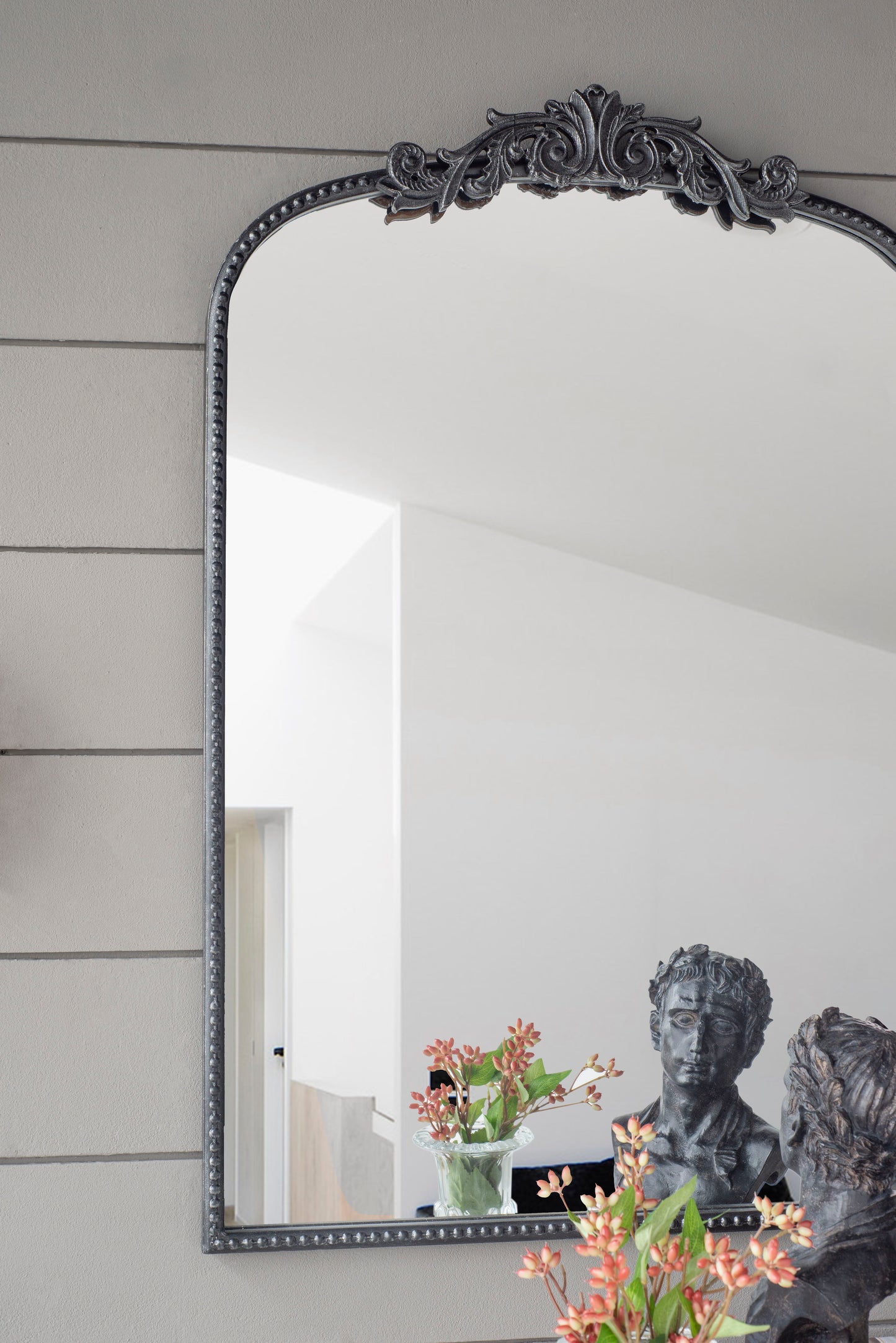 Classic Design Mirror With And Baroque Inspired Frame For Bathroom, Entryway Console Lean Against Wall - Black
