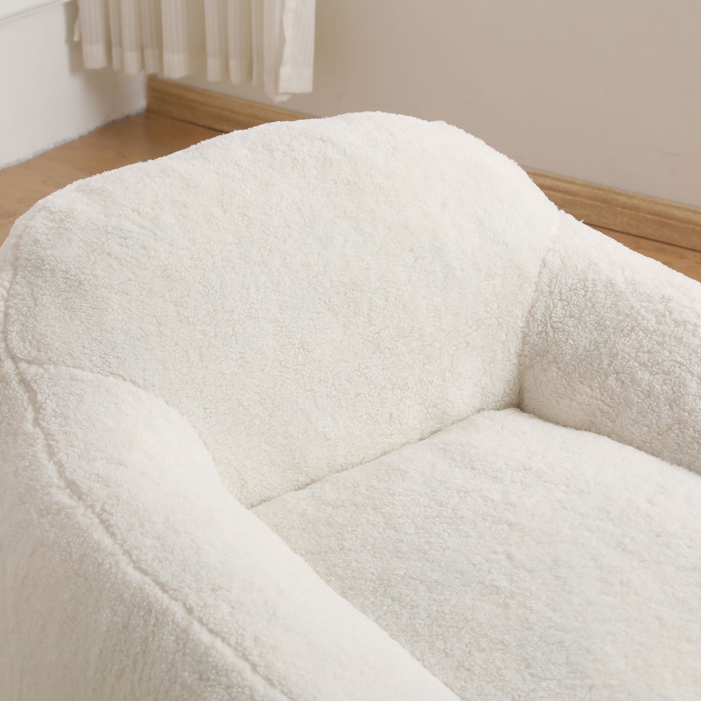 Giant Bean Bag Chair For Adults, Spacious Memory Foam Bean Bag Sofa With Armrests Teddy Fabric, Comfy Seating For Living Room Or Bedroom - Off White