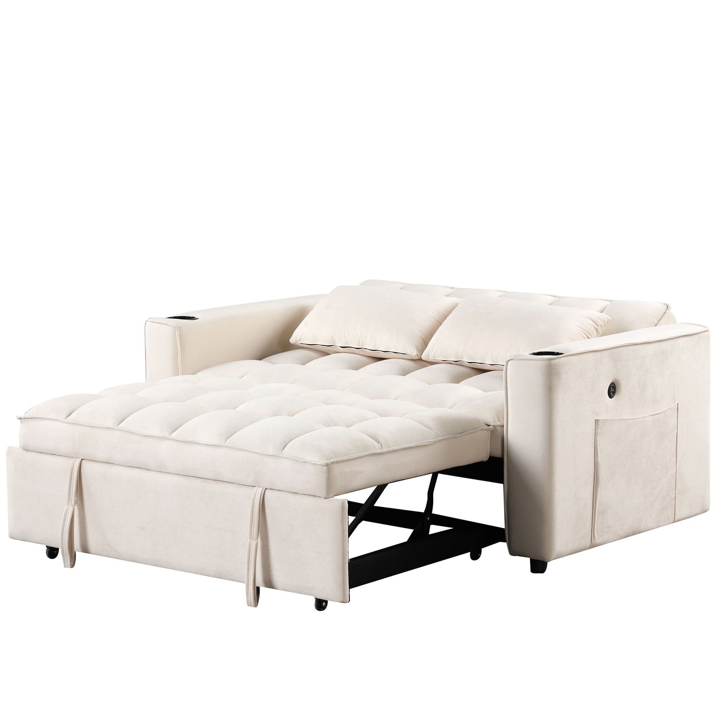 Multi Functional Sofa Bed With Cup Holder And USB Port For Living Room Or Apartments - Milk White