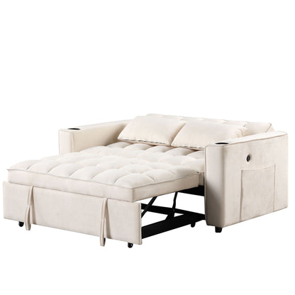 Multi Functional Sofa Bed With Cup Holder And USB Port For Living Room Or Apartments - Milk White