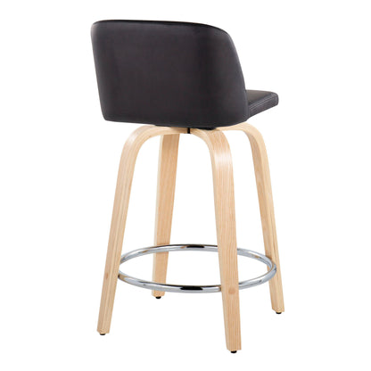 Toriano - Contemporary Fixed Height Counter Stool With Swivel With Round Footrest (Set of 2) - Natural / Black