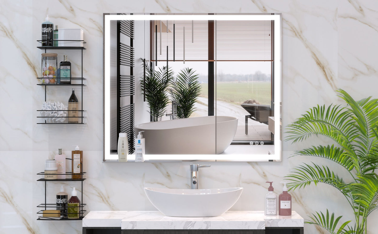 LED Bathroom Vanity Mirror Wall Mounted Adjustable White / Warm / Natural Lights Anti-Fog Touch Switch With Memory Modern Smart Large Bathroom Mirrors - Silver