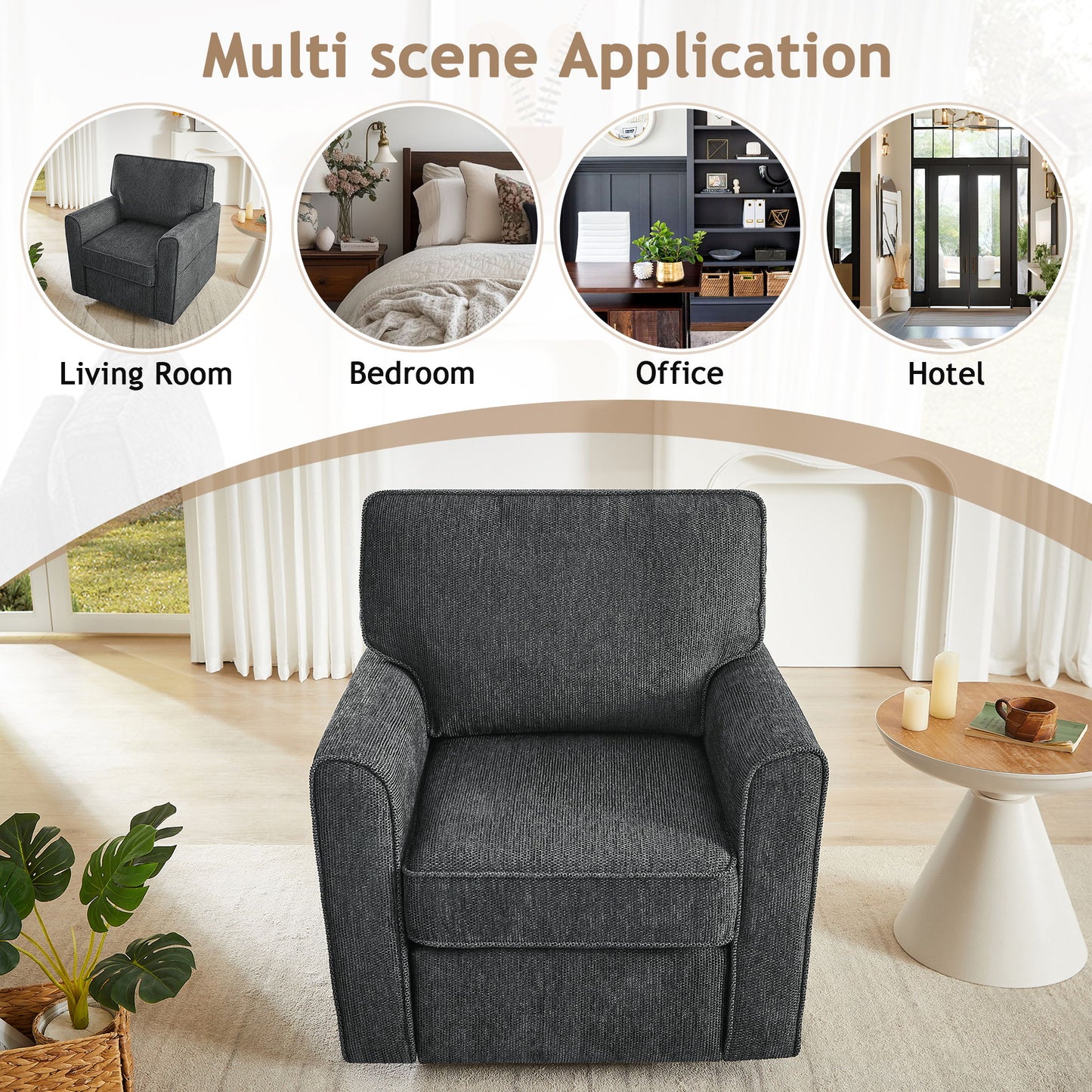360 Degree Swivel Chair Accent Barrel Armchair With Side Pockets, Compact Design For Living Room, Bedroom, Office - Gray